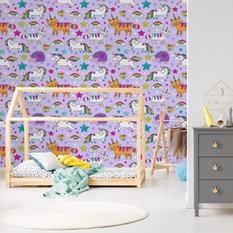 Tapeta dla dzieci – Kolorowe zwierzęta i jednorożce  - Miniaturka zdjęcia nr 4