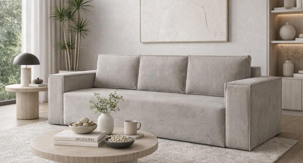 Kanapa 3-osobowa rozkładana Verona 248x52x93 cm wersalka z funkcją spania i pojemnikiem sprężyny bonell sztruks szary do salonu