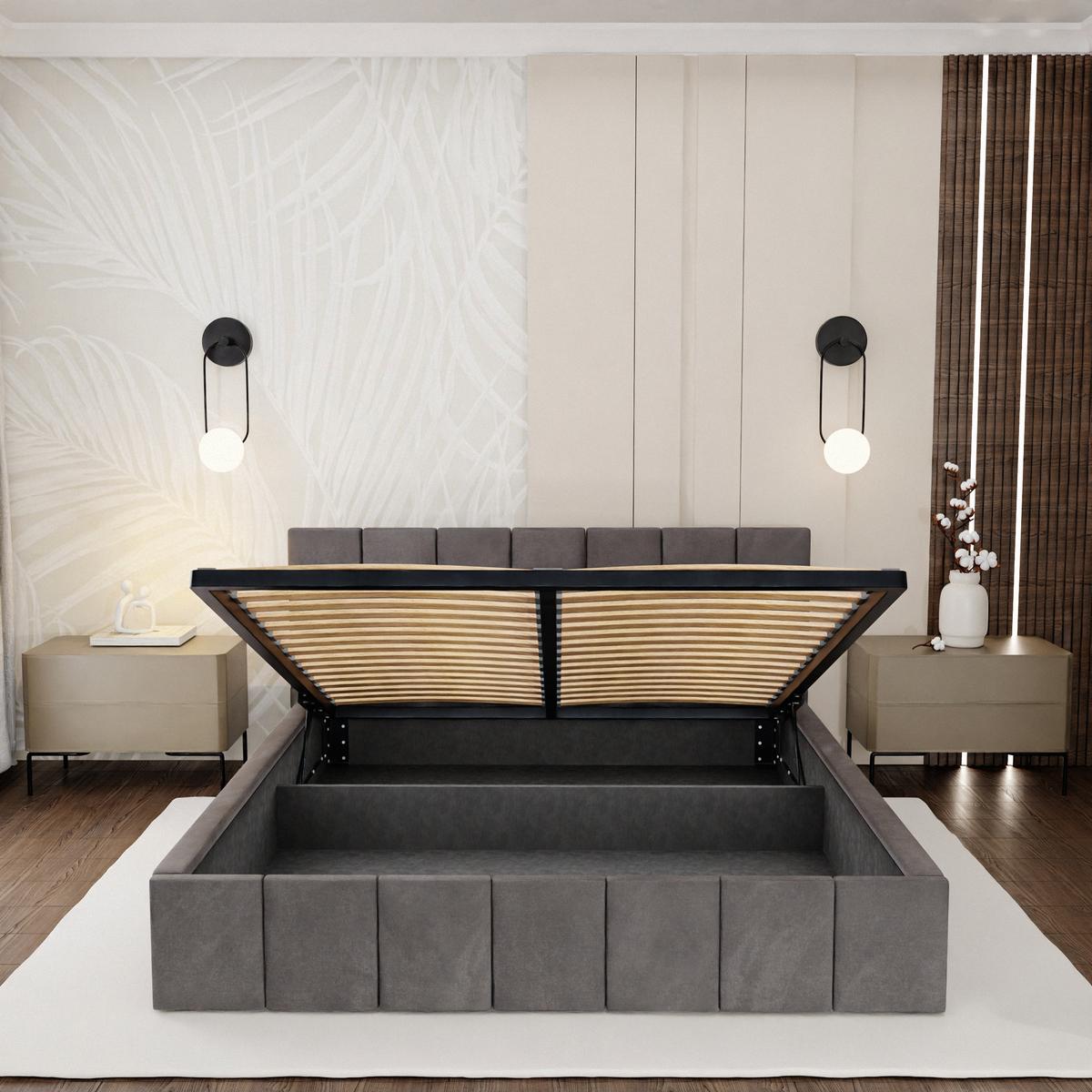 Łóżko tapicerowane 160x200 premium z pojemnikiem do sypialni grafitowe wezgłowie 107 cm nr. 7