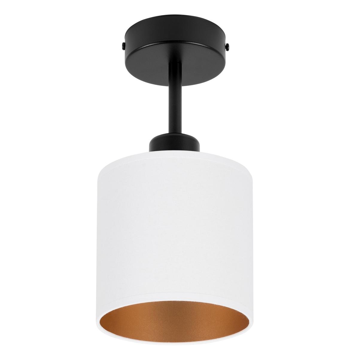 Lampa sufitowa 15x15x30 cm jednopunktowy spot z abażurem gwint E27 czarna z białym abażurem do salonu