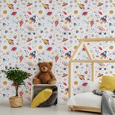 Tapeta Dziecięca KOSMOS Rakiety Styl Skandynawski  - Miniaturka zdjęcia nr 4