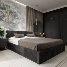 Łóżko tapicerowane do sypialni podwójne z pojemnikiem 160x200x120 cm automatyczny otwierany schowek na pościel czarny - Miniaturka zdjęcia nr 11