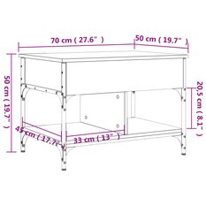 Stolik kawowy 70x50x50 cm z otwieranym blatem i półką przydymiony dąb do salonu - Miniaturka zdjęcia nr 11