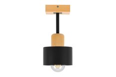 Lampa sufitowa 12 x 12 x 25 cm jednopunktowy spot z drewna i metalu gwint E27 czarna do salonu - Miniaturka zdjęcia nr 5