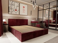 Łóżko tapicerowane do sypialni 180x200x100 cm podwójne z pojemnikiem modne bordowe - Miniaturka zdjęcia nr 2