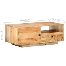 Stolik kawowy 90x50x35 cm z praktyczną półką z litego drewna mango do salonu - Miniaturka zdjęcia nr 7