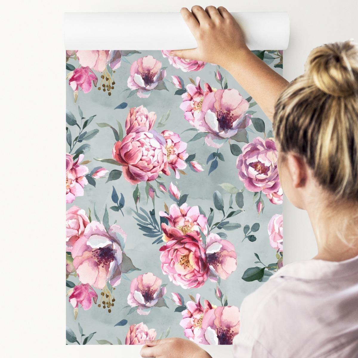 Tapeta Kolorowe Piwonie KWIATY Malowane Akwarelą 53x1000  nr. 7