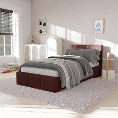 Łóżko Pojedyncze 90x200cm łóżko tapicerowane z pojemnikiem brudny róż do sypialni wezgłowie 110 cm - Miniaturka zdjęcia nr 4