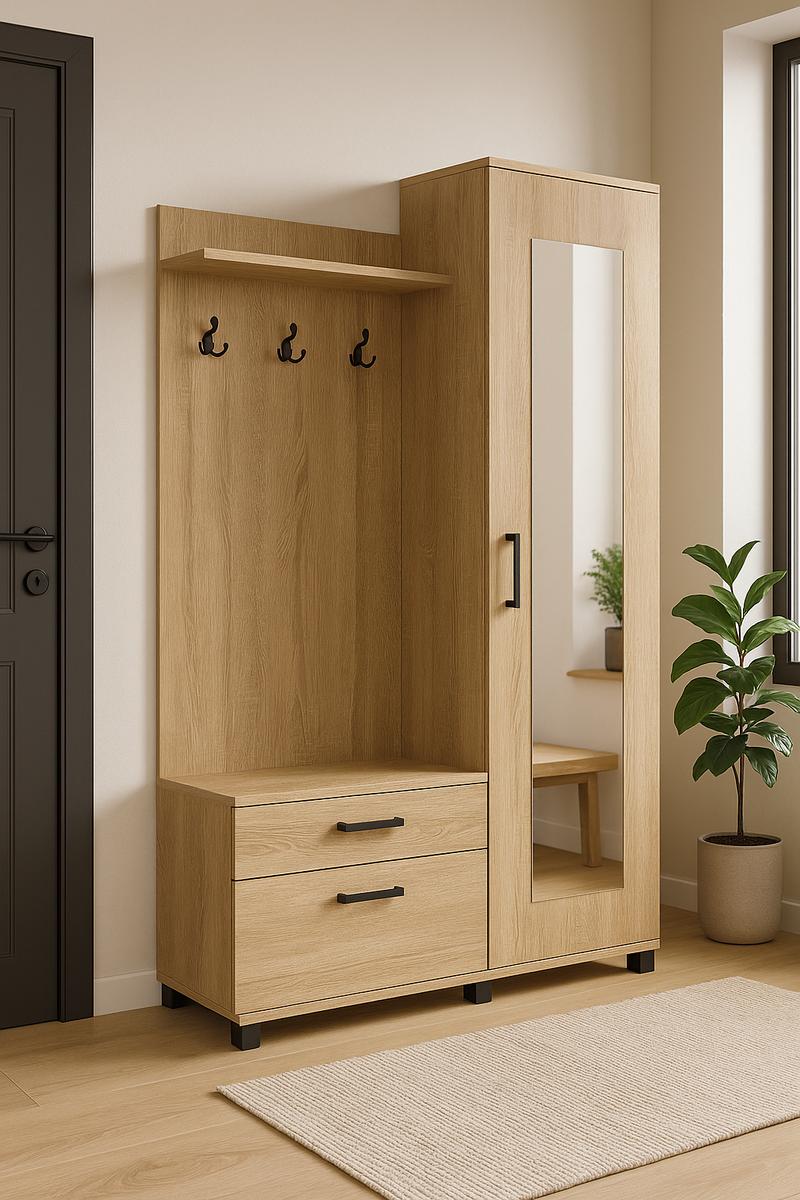 Garderoba do przedpokoju DUO 190x108x40 cm z lustrem wieszakami szafka na buty dąb sonoma PRZEDSPRZEDAŻ