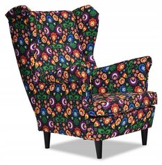 Fotel Uszak ARI PRINT 84x92x104 cm motyw łowicki kolorowe kwiaty do salonu