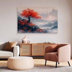 Obraz Na Płótnie Czerwone Drzewo Krajobraz 90x60 Dekoracja do Sypialni - Miniaturka zdjęcia nr 6