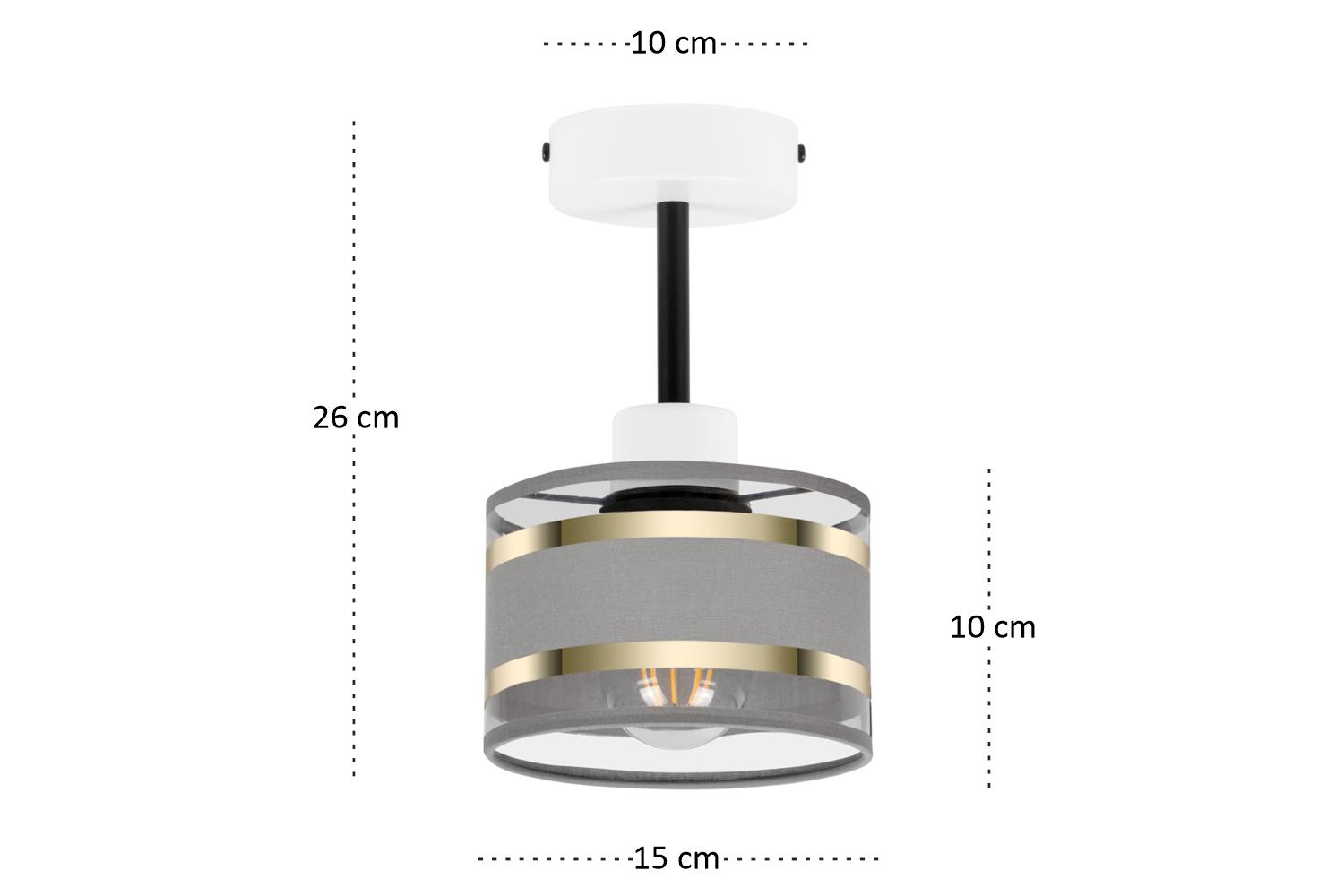 Lampa sufitowa 15 x 15 x 26 cm jednopunktowy spot gwint E27 biala z szarym abażurem do salonu nr. 3