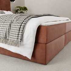 Łóżko kontynentalne 160x200x113 cm tapicerowane podwójne z materacem miodowe - Miniaturka zdjęcia nr 6