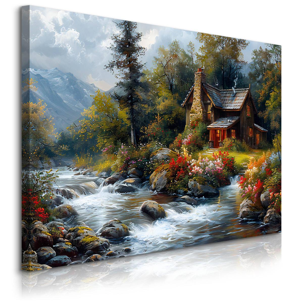 Obraz Na Płótnie Krajobraz Drewniany Domek W Górach 120x80 Krajobraz Nowoczesny