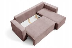 Narożnik CORDA 248x150x93 cm z funkcją spania automatem i pojemnikiem sztruks różowy do salonu - Miniaturka zdjęcia nr 4