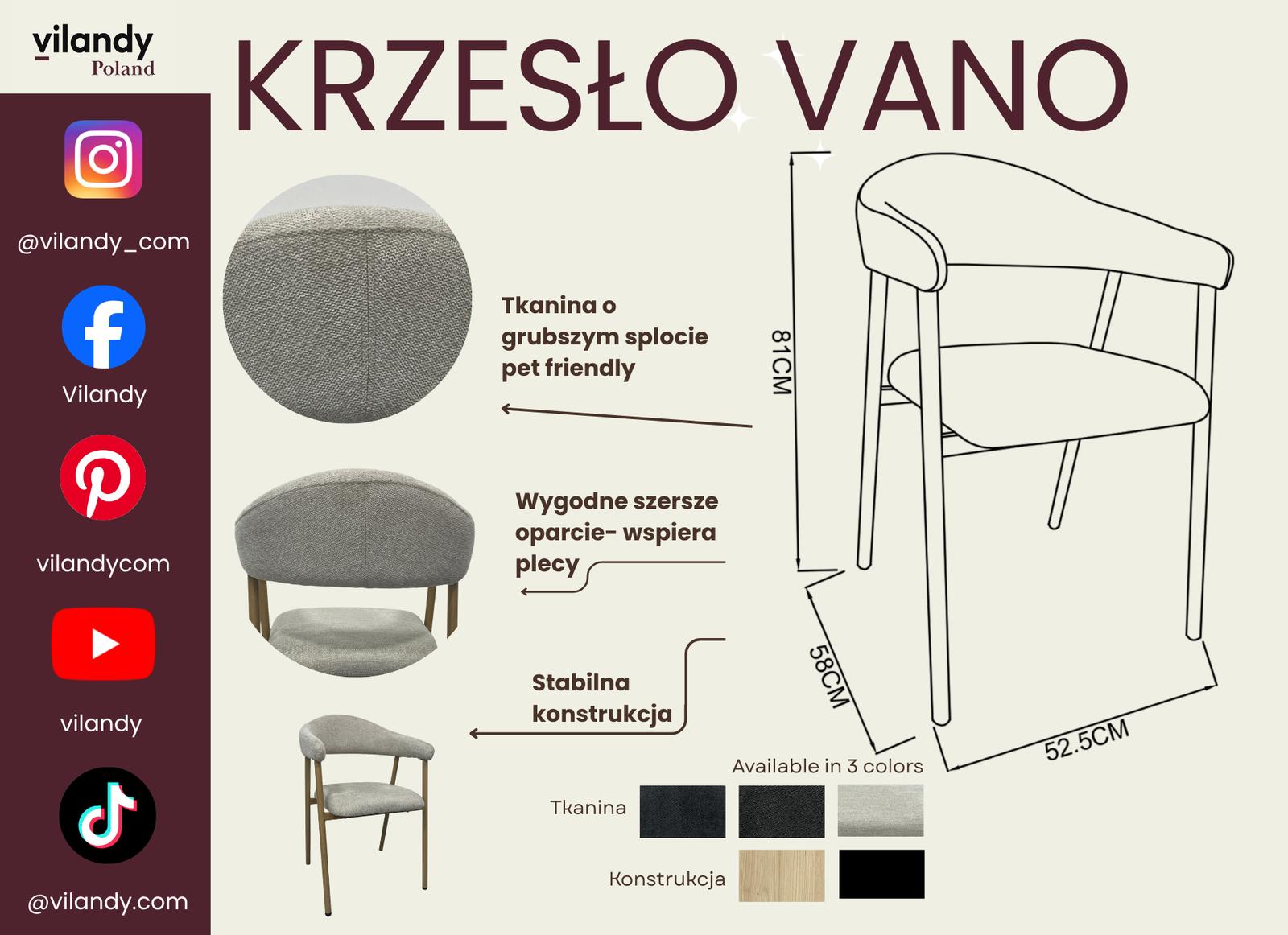 Krzesło tapicerowane do jadalni VANO stelaż kolor dąb, tkanina szenil jasny beż nr. 6