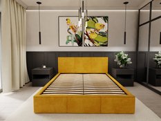Łóżko tapicerowane do sypialni 180x200x110 cm podwójne z pojemnikiem modne żólte - Miniaturka zdjęcia nr 3