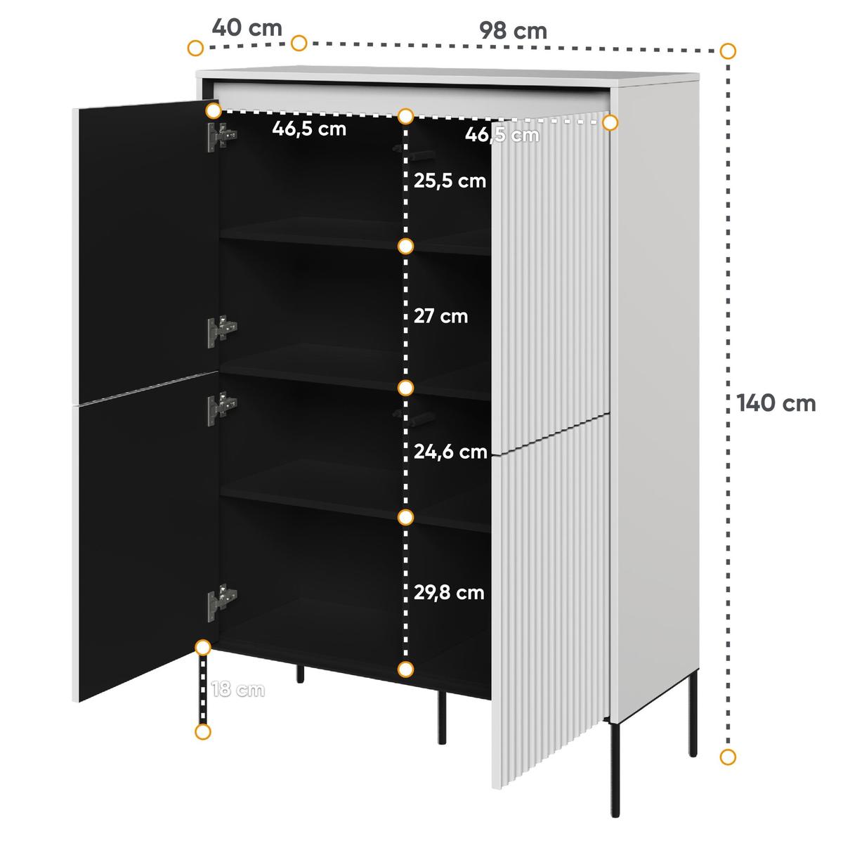 Komoda 98x40x140 cm 4d Trend z praktycznymi półkami biała do salonu nr. 4