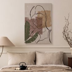 Duży Obraz Do Salonu Portret Kobiety Abstrakcja Styl Boho Liście 80x120cm - Miniaturka zdjęcia nr 5