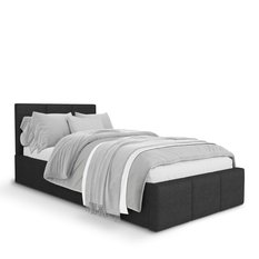 Łóżko Pojedyncze 90x200cm łóżko tapicerowane z pojemnikiem grafitowe do sypialni wezgłowie 100 cm - Miniaturka zdjęcia nr 5