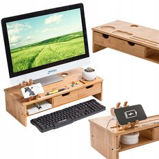 Podstawka 54 cm do biura pokoju gabinetu pod monitor laptop bambusowa - Miniaturka zdjęcia nr 1