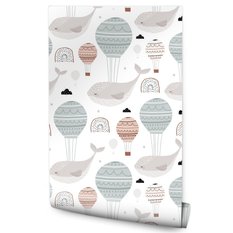 Tapeta Do Pokoju Dzieci WIELORYBY Balony Chmurki  - Miniaturka zdjęcia nr 1