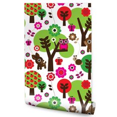 Tapeta Dla Dzieci Leśne ZWIERZĄTKA Drzewa Kwiaty 53x1000  - Miniaturka zdjęcia nr 1