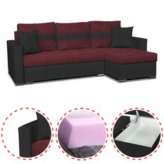 Narożnik FIGO 226x74x140 cm rozkładany z funkcją spania rogówka do salonu czarny bordo - Miniaturka zdjęcia nr 2