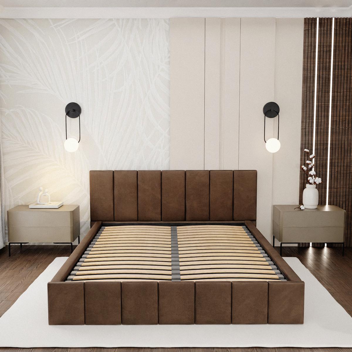 Łóżko tapicerowane 160x200 premium z pojemnikiem do sypialni brązowe wezgłowie 107 cm nr. 5