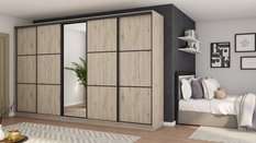 Szafa przesuwna 400x64x244 cm d sypialni okucia czarne dąb bordeaux z 1 lustrem - Miniaturka zdjęcia nr 1