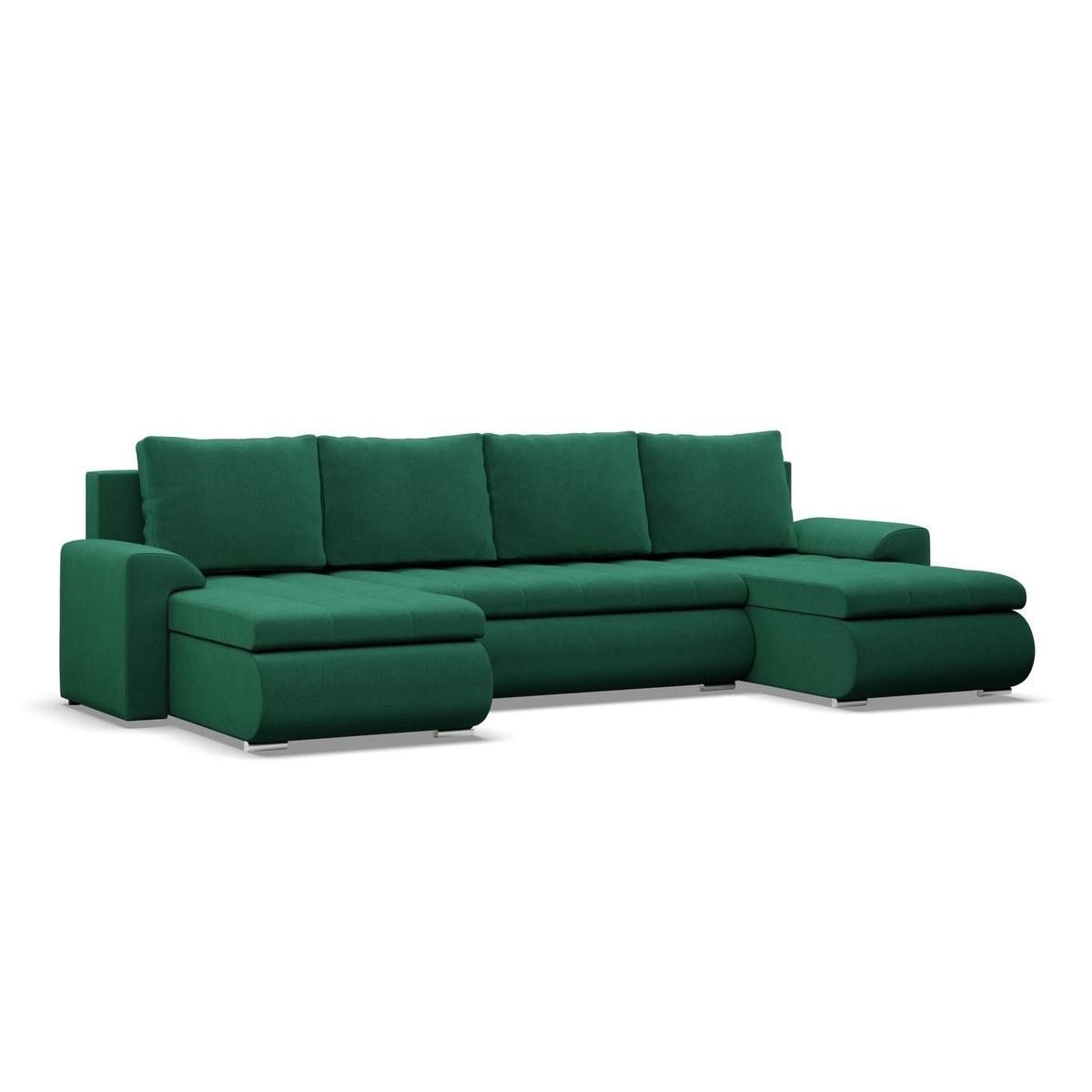 Narożnik FORESTA 300x200x89 cm z funkcją spania w kształcie U duży velvet butelkowa zieleń 