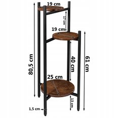 Kwietnik stojący TRETORRI 35x80x35 cm stojak na kwiaty okrągły potrójny do salonu czarny postarzany dąb - Miniaturka zdjęcia nr 2