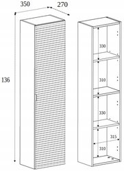 Słupek łazienkowy 136 cm czarny wiszący ryflowany front mdf półki regał flow - Miniaturka zdjęcia nr 2