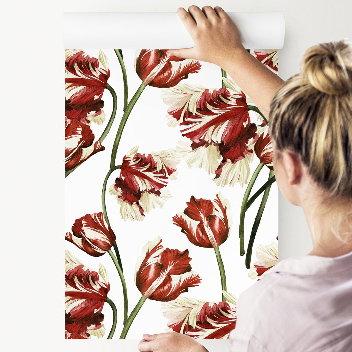 Tapeta Flizelinowa TULIPANY Kwiaty Liście Vintage  nr. 5