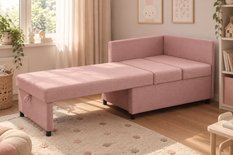Sofa Viluś 106x75x80 cm różowa rozkładana sofa narożna jednoosobowa z funkcją spania i pojemnikiem na pościel - Miniaturka zdjęcia nr 2