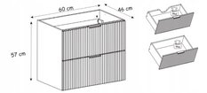 Szafka ryflowana łazienkowa 60x57x46 cm FLOW pod umywalkę wisząca szuflady dąb craft - Miniaturka zdjęcia nr 3