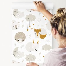 Tapeta Dziecięca Słodkie LISKI Chmurki Księżyce  - Miniaturka zdjęcia nr 3
