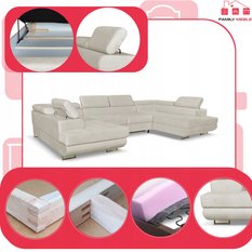 Narożnik Bosso Big 370x206x85 cm kształt U z funkcją spania welur beżowy - Miniaturka zdjęcia nr 3