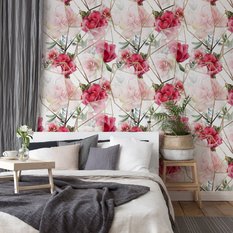 Tapeta do sypialni kolorowe róże kwiaty zieleń  - Miniaturka zdjęcia nr 4