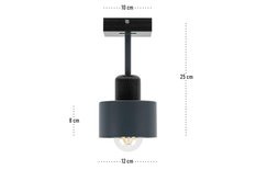 Lampa sufitowa 12x12x25 cm jednopunktowy spot z drewna i metalu gwint E27 antracytowo-czarna do salonu - Miniaturka zdjęcia nr 3