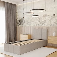 Łóżko Tapicerowane Do Sypialni 90x200cm Podwójne z Pojemnikiem Beżowe - Miniaturka zdjęcia nr 3