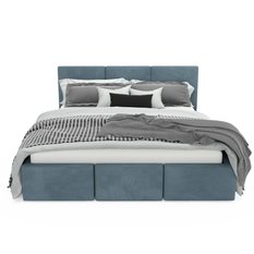 Łóżko tapicerowane 160x200x110 cm do sypialni podwójne otwierany schowek na pościel  morski  - Miniaturka zdjęcia nr 11