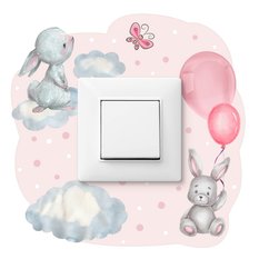 Naklejka Pod Kontakt Dla Dzieci Króliczki 20x20 Różowe Balony Kropki Chmurki - Miniaturka zdjęcia nr 1