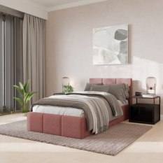Łóżko Pojedyncze 90x200cm łóżko tapicerowane z pojemnikiem różowe do sypialni wezgłowie 120 cm - Miniaturka zdjęcia nr 1