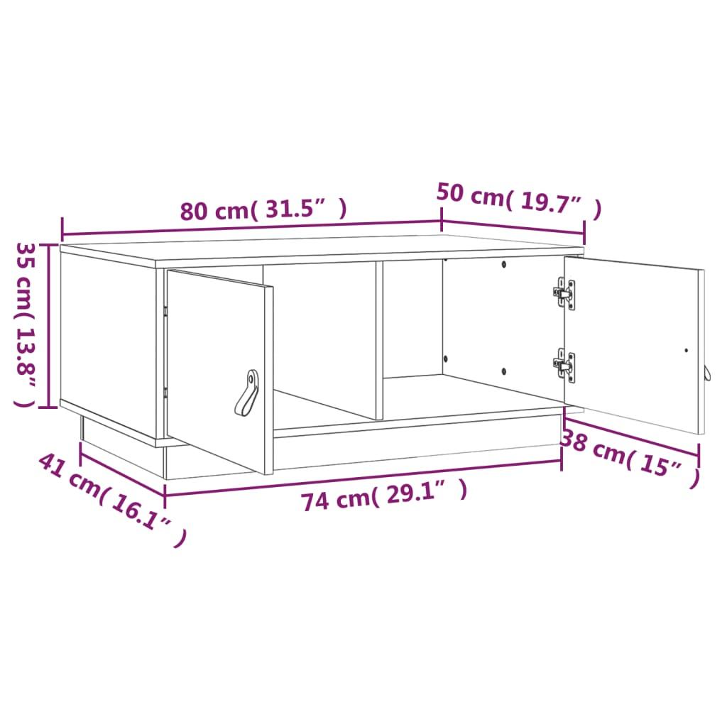 Stolik kawowy 80x50x35 cm z zamykanymi szafkami lite drewno sosnowe do salonu nr. 10