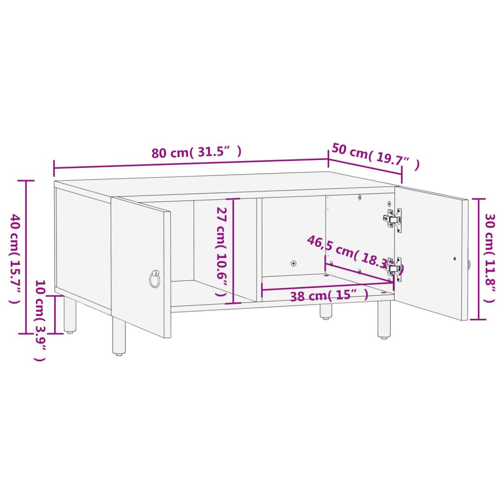 Stolik kawowy 80x50x40 cm z półkami i drzwiczkami lite drewno mango do salonu nr. 12