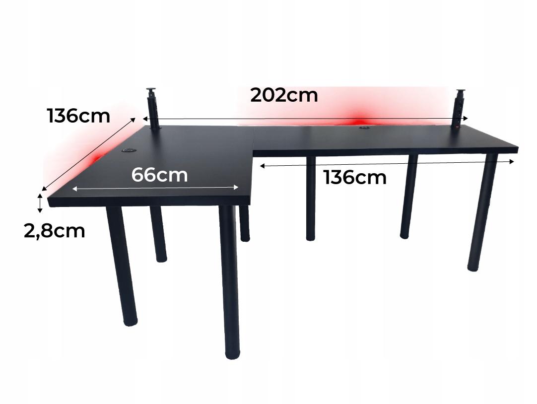 Biurko gamingowe 202x136x66 cm czarne narożne gniazdo do pokoju gracza nr. 3