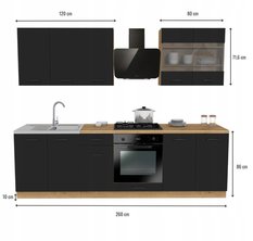 Zestaw mebli kuchennych Capri 260 cm szafki kuchenne górna dolna czarny z blatem dąb evoke - Miniaturka zdjęcia nr 3