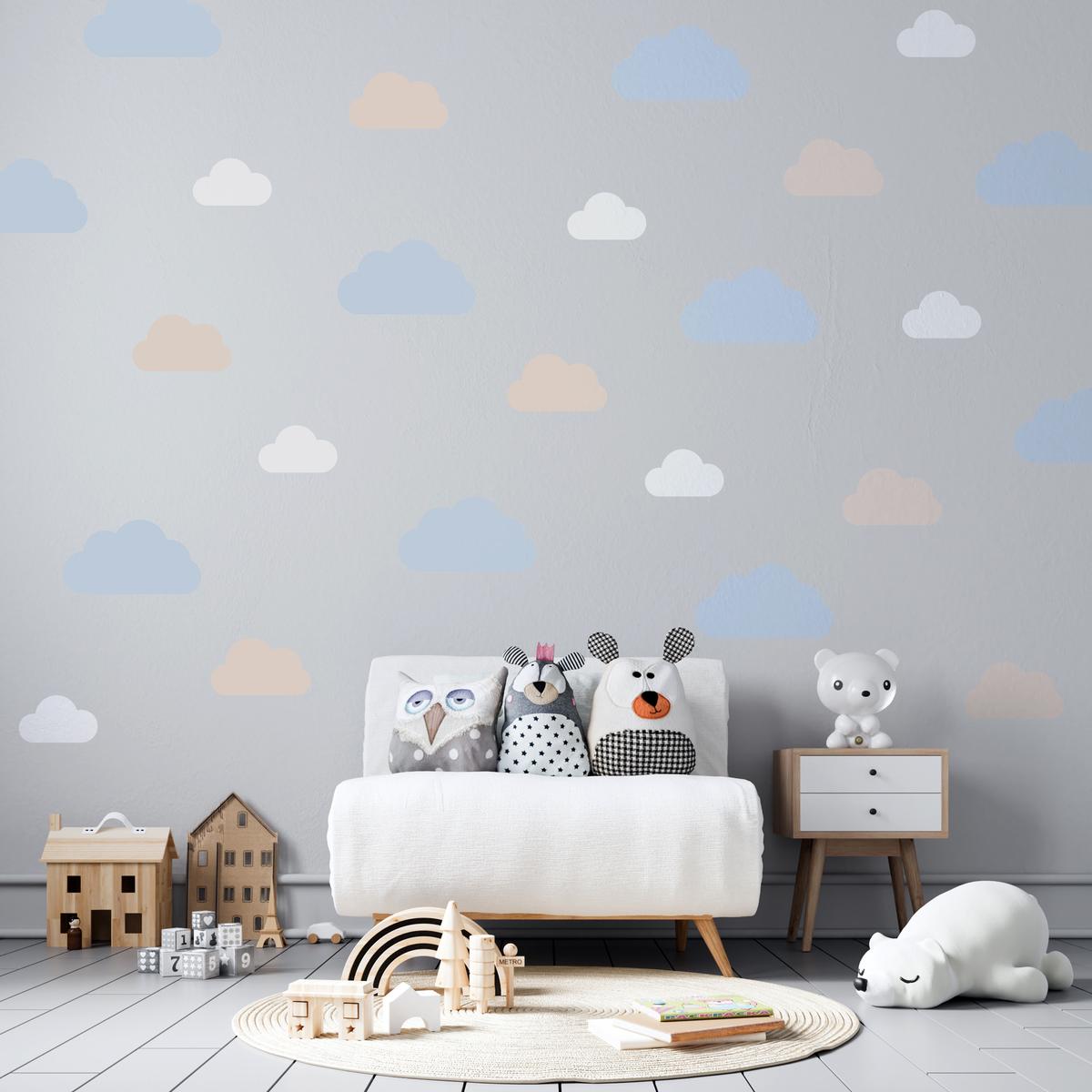 NAKLEJKA NA ŚCIANĘ DO POKOJU DZIECKA 120x60 NIEBIESKO-BEŻOWE CHMURKI nr. 3
