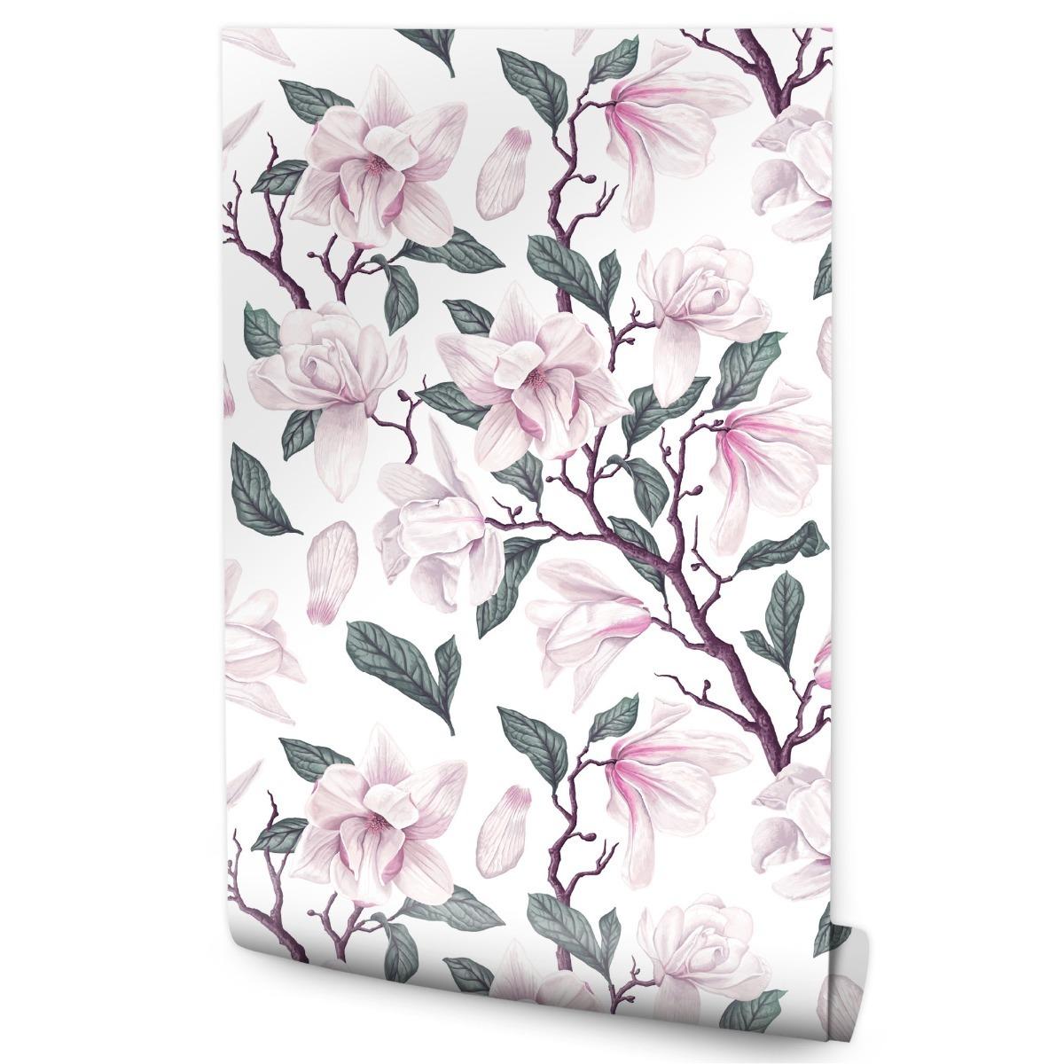 Tapeta do sypialni malowane kwiaty MAGNOLIA natura 